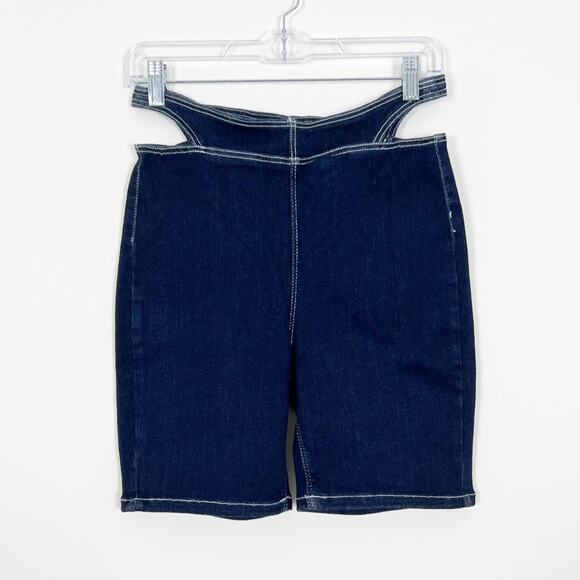 Zara Cut Out Stretch Denim Thong Bike Shorts Size Medium - Picture 2 of 4